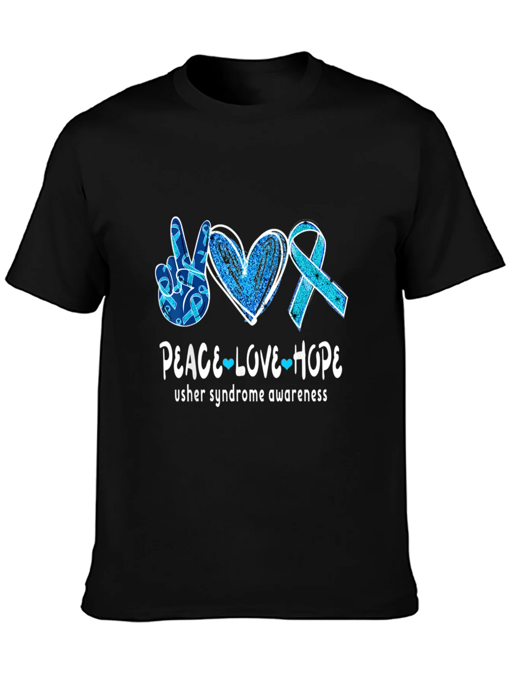 Usher Syndrome Awareness Peace Love Hope T-Shirt product image 3