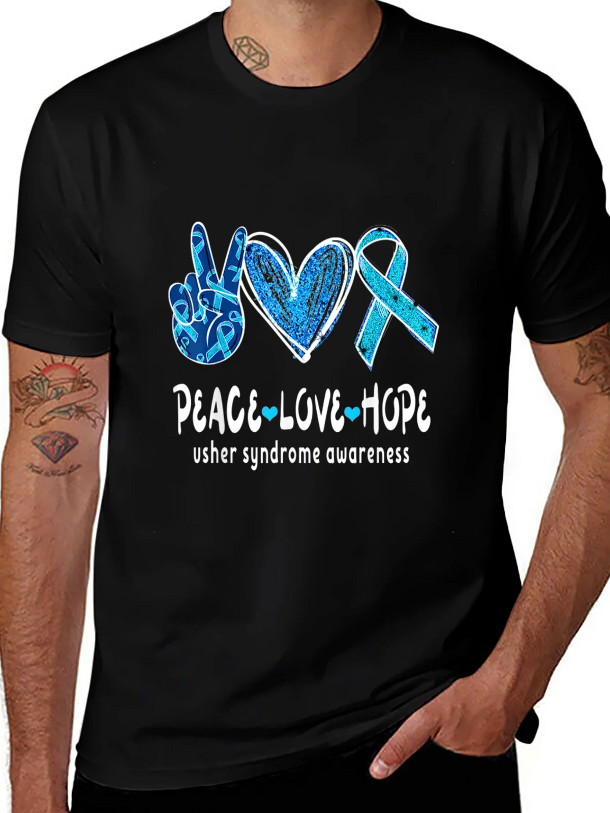 Usher Syndrome Awareness Peace Love Hope T-Shirt product image 1