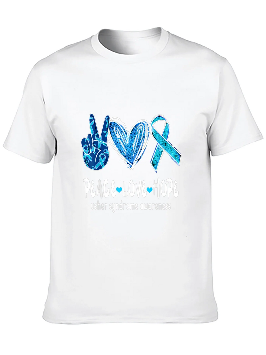 Usher Syndrome Awareness Peace Love Hope T-Shirt product image 9