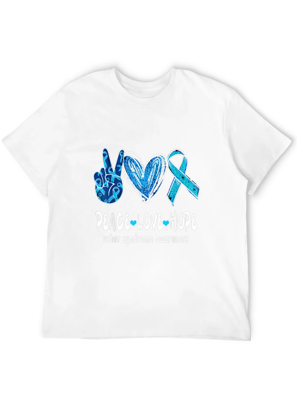 Usher Syndrome Awareness Peace Love Hope T-Shirt product image 11