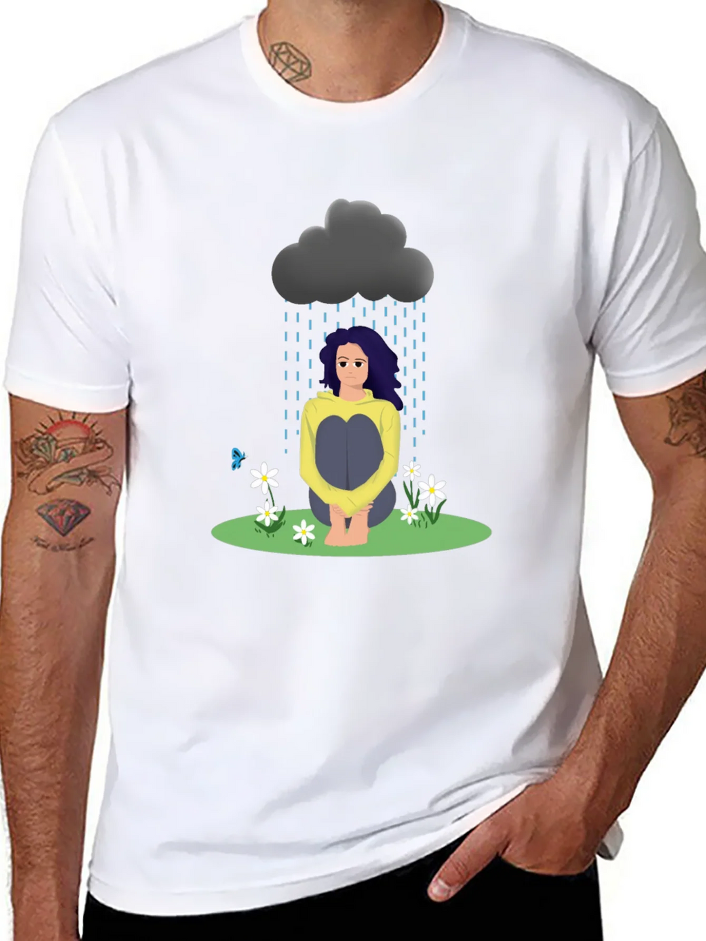 Sad Girl Cloud Graphic T-Shirt - Unisex Black Tee product image 3