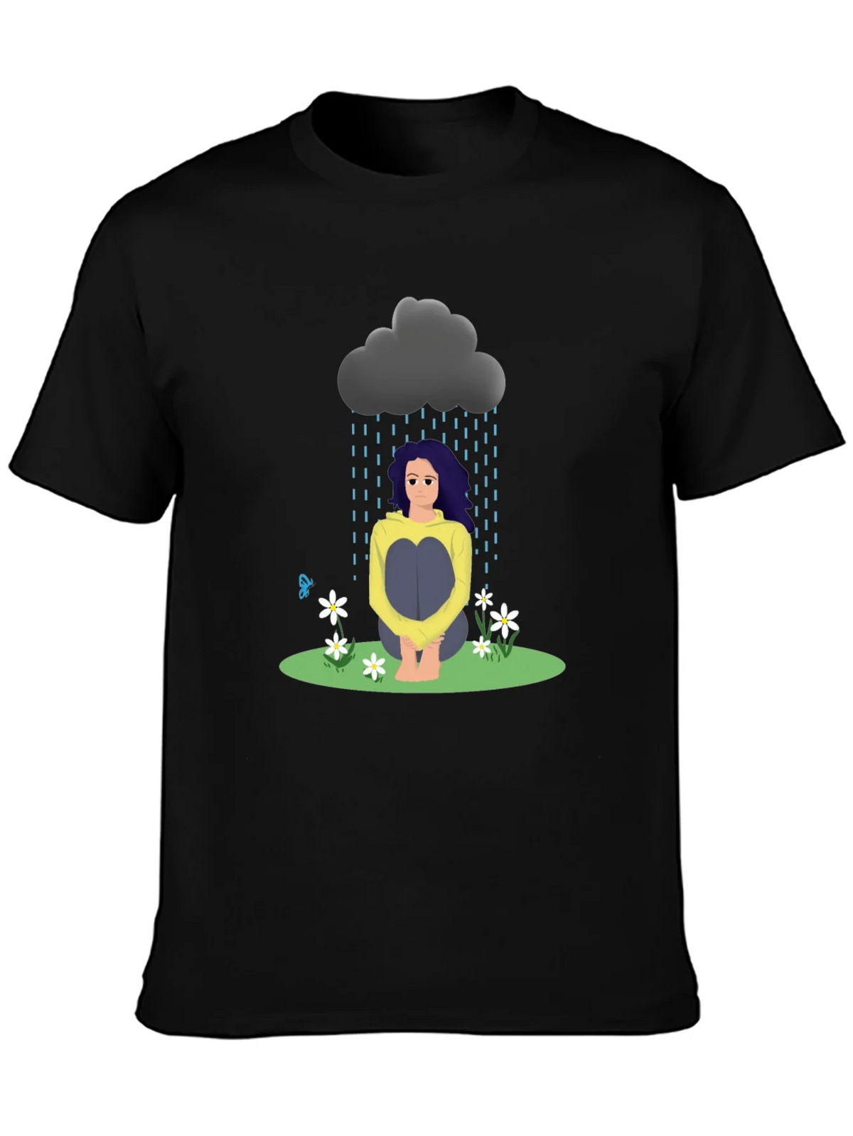 Sad Girl Cloud Graphic T-Shirt - Unisex Black Tee product image 1