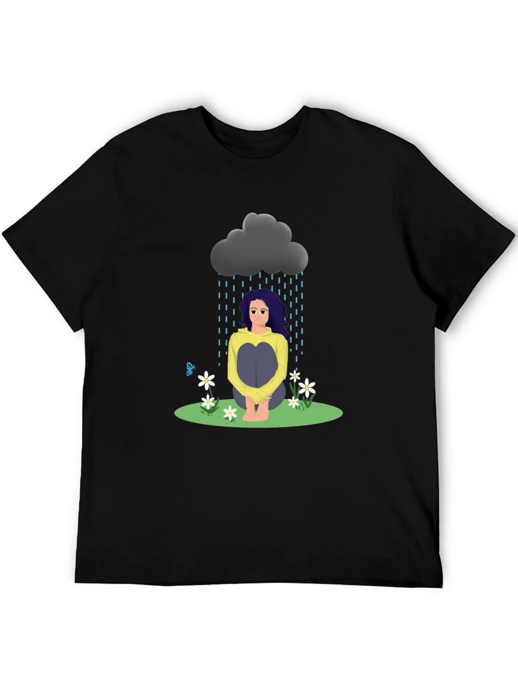 Sad Girl Cloud Graphic T-Shirt - Unisex Black Tee product image 2