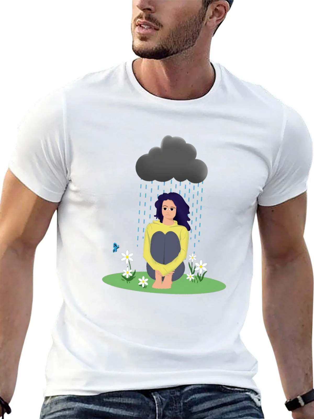 Sad Girl Cloud Graphic T-Shirt - Unisex Black Tee product image 5