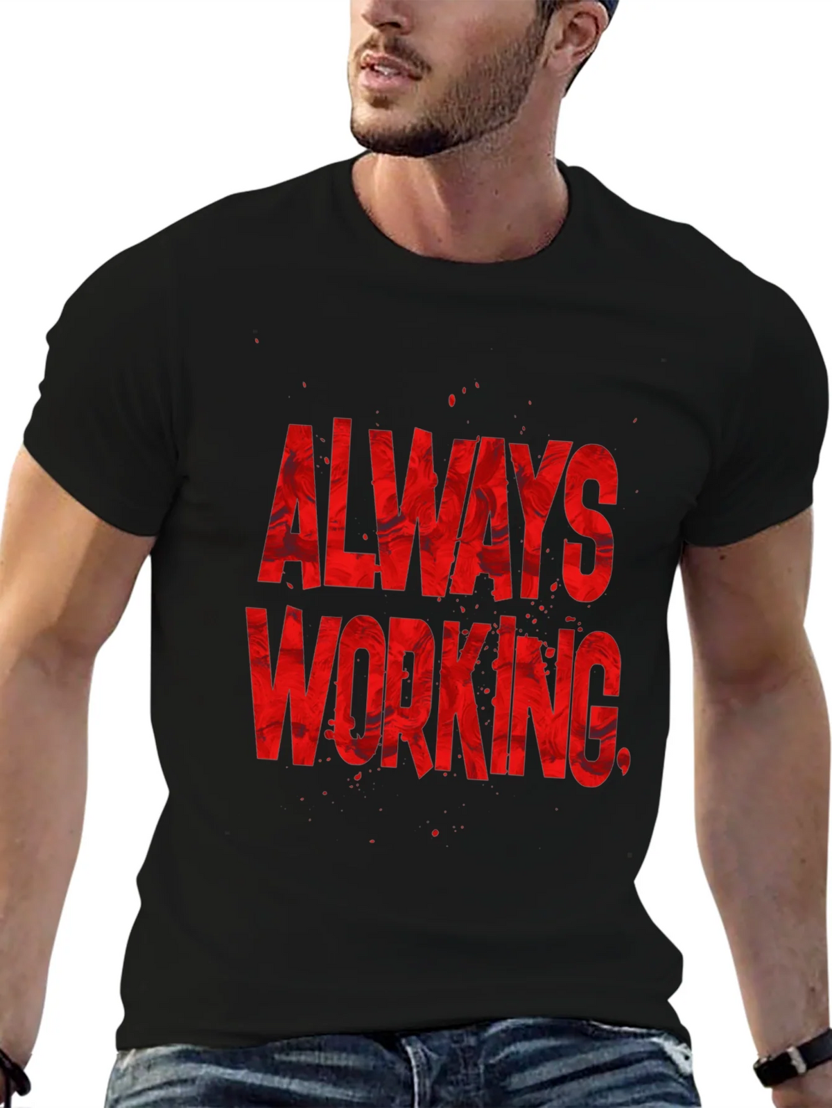Always Working Graphic Tee - Black Cotton Blend product image 6