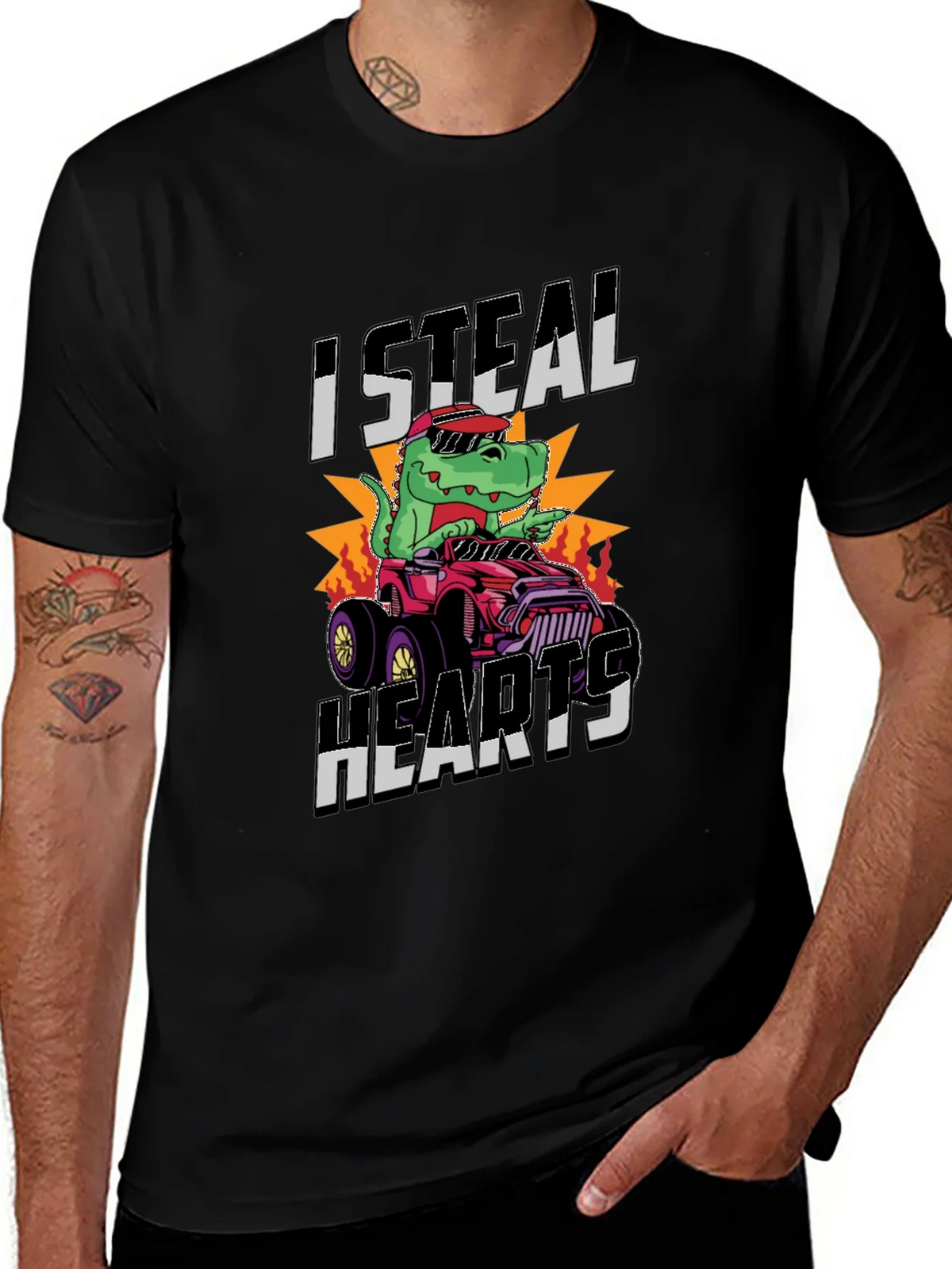 I Steal Hearts Dinosaur Monster Truck Graphic Tee product image 1
