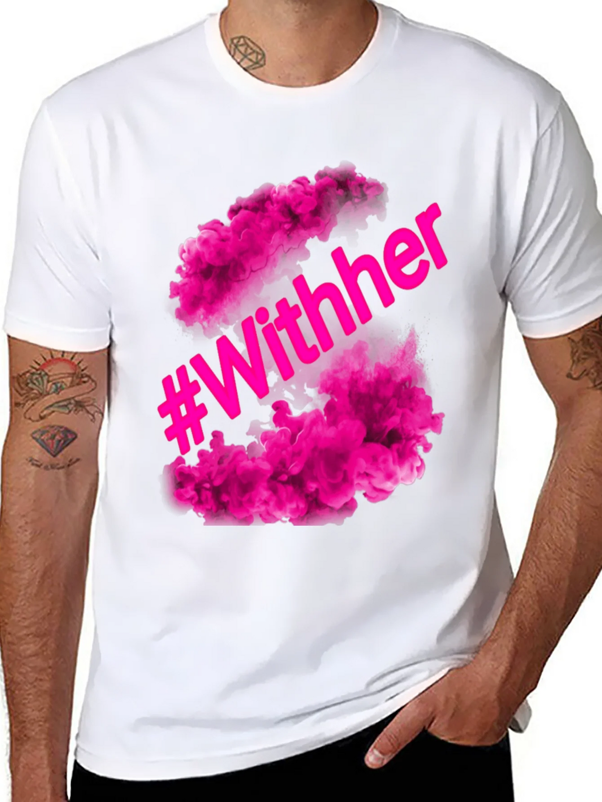 #WithHer Pink Smoke Graphic Tee - Stylish Black T-Shirt product image 7