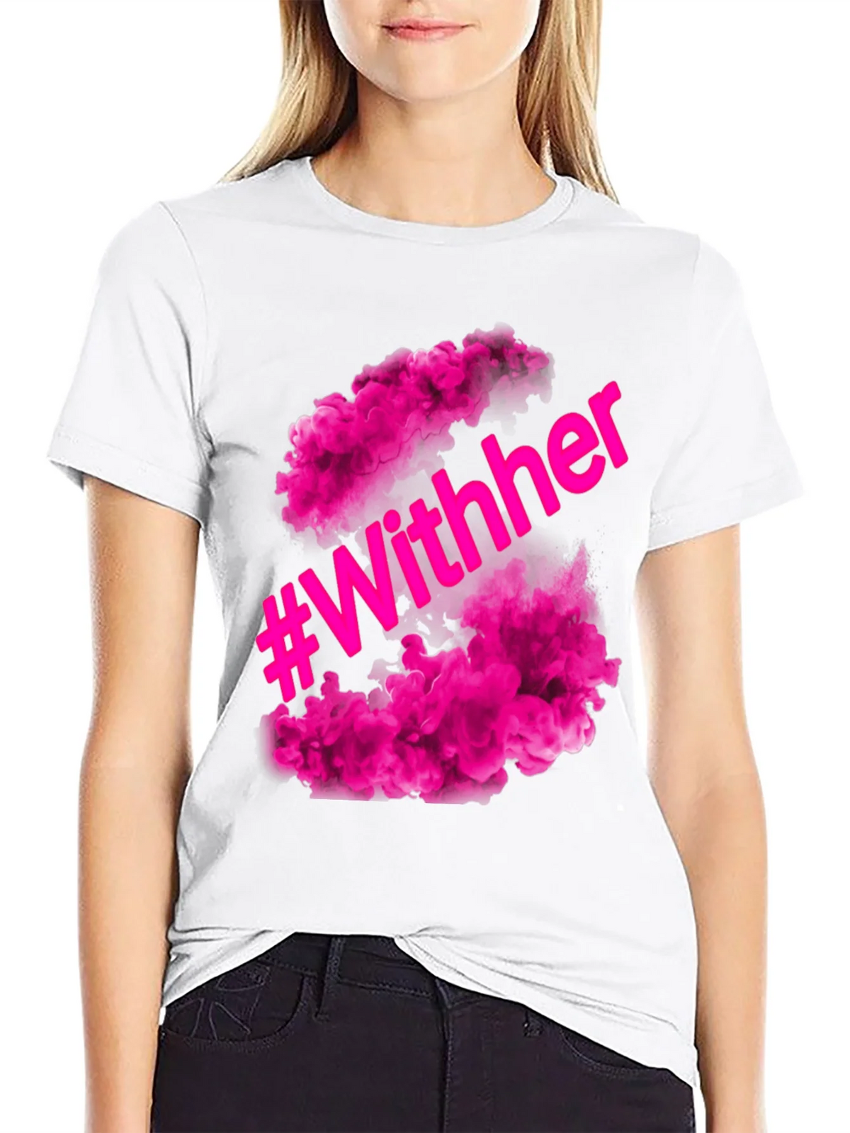 #WithHer Pink Smoke Graphic Tee - Stylish Black T-Shirt product image 8