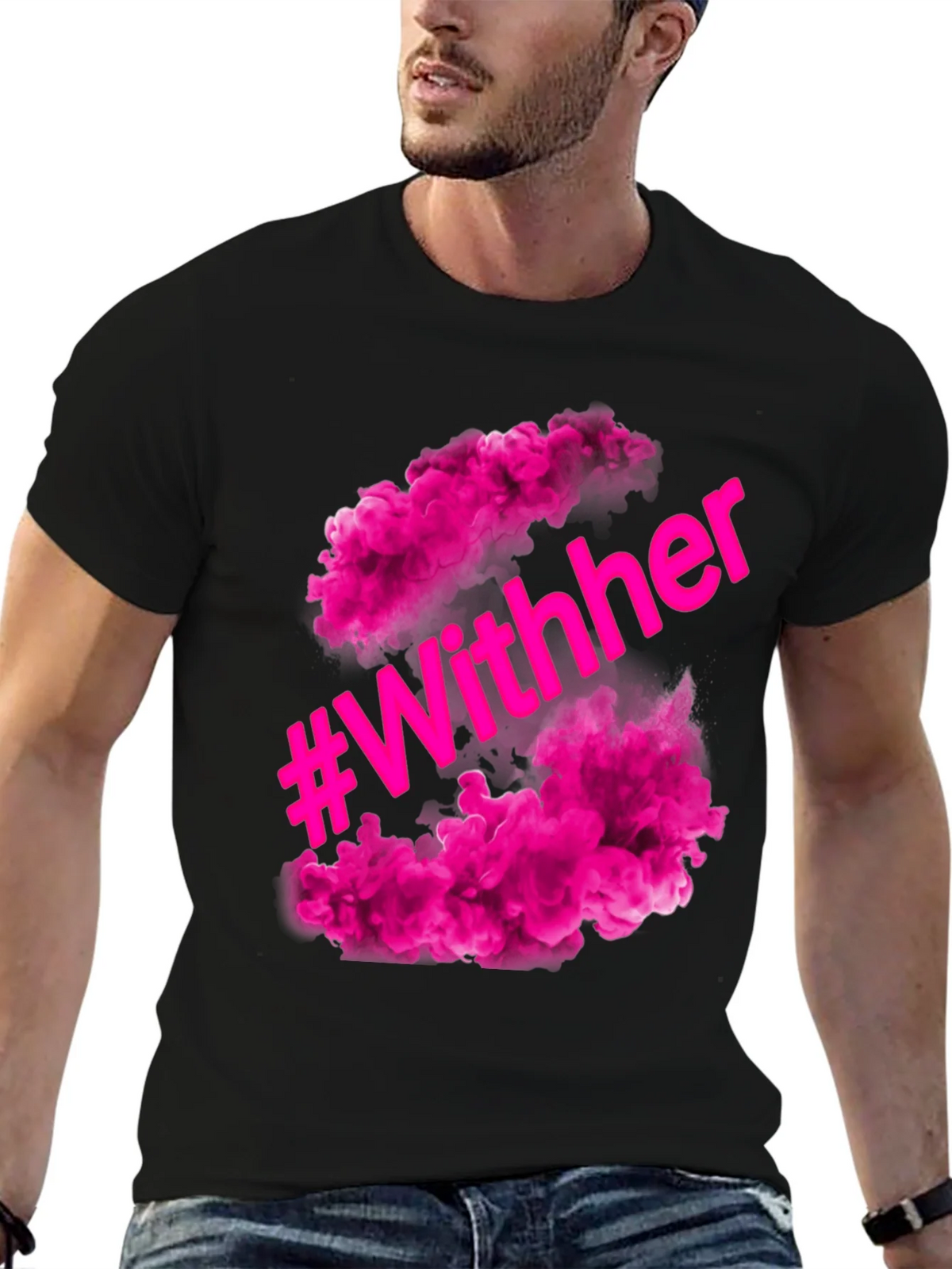 #WithHer Pink Smoke Graphic Tee - Stylish Black T-Shirt product image 6