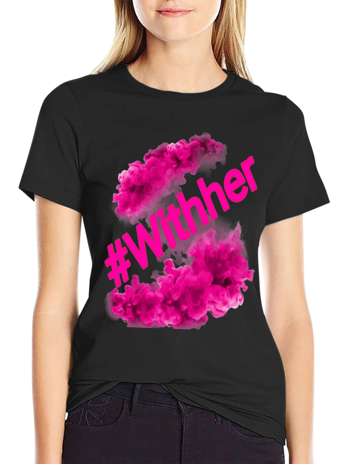#WithHer Pink Smoke Graphic Tee - Stylish Black T-Shirt product image 2