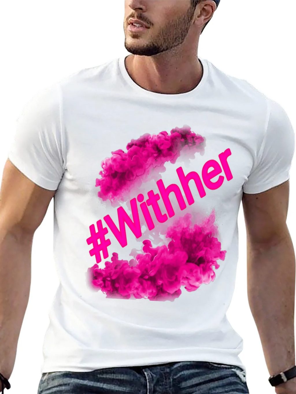 #WithHer Pink Smoke Graphic Tee - Stylish Black T-Shirt product image 12