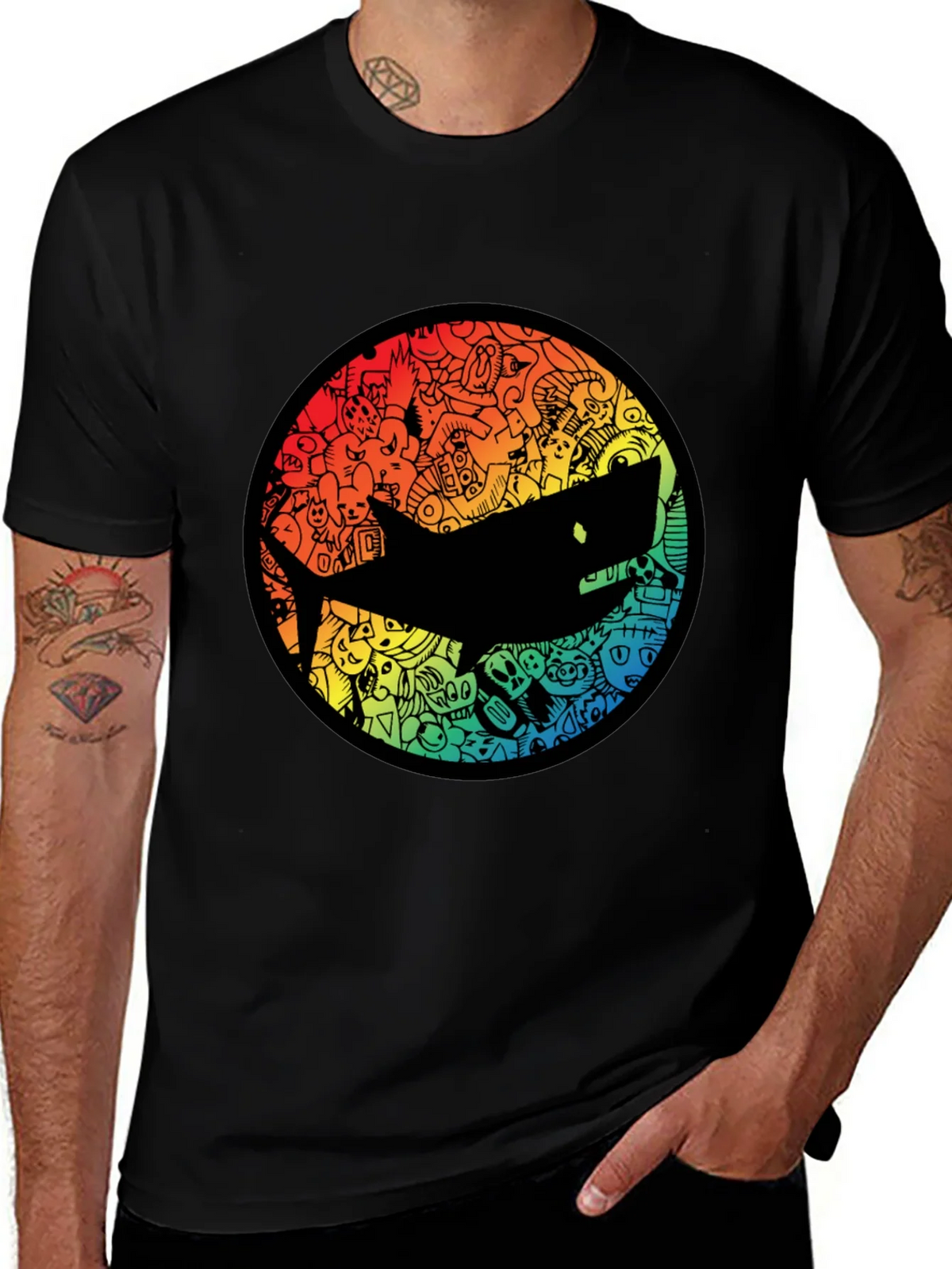 Shark Doodle Graphic Black T-Shirt product image 1