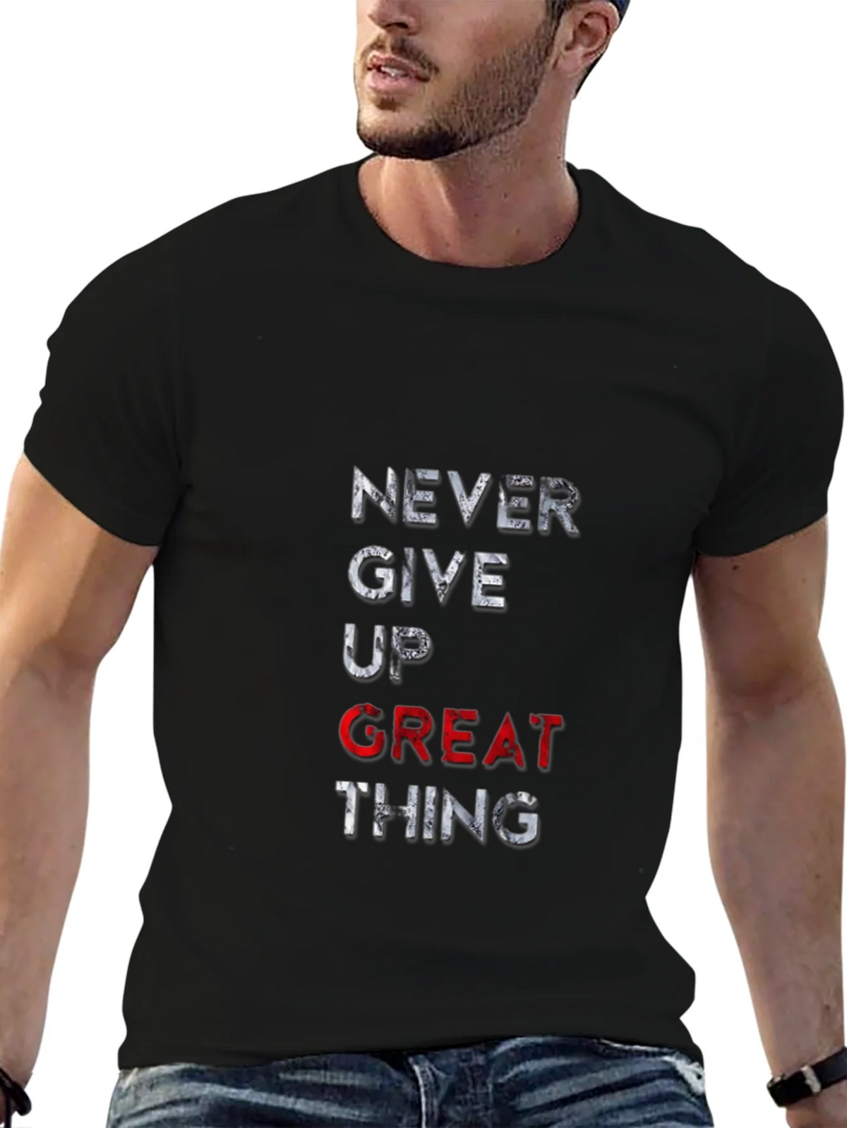 Motivational Never Give Up T-Shirt - Black product image 2