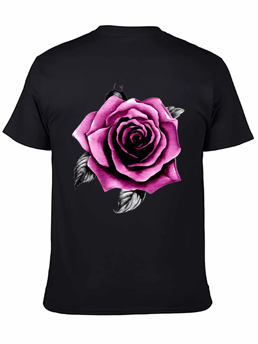 Mens Black T-Shirt with Pink Rose Design product image 4