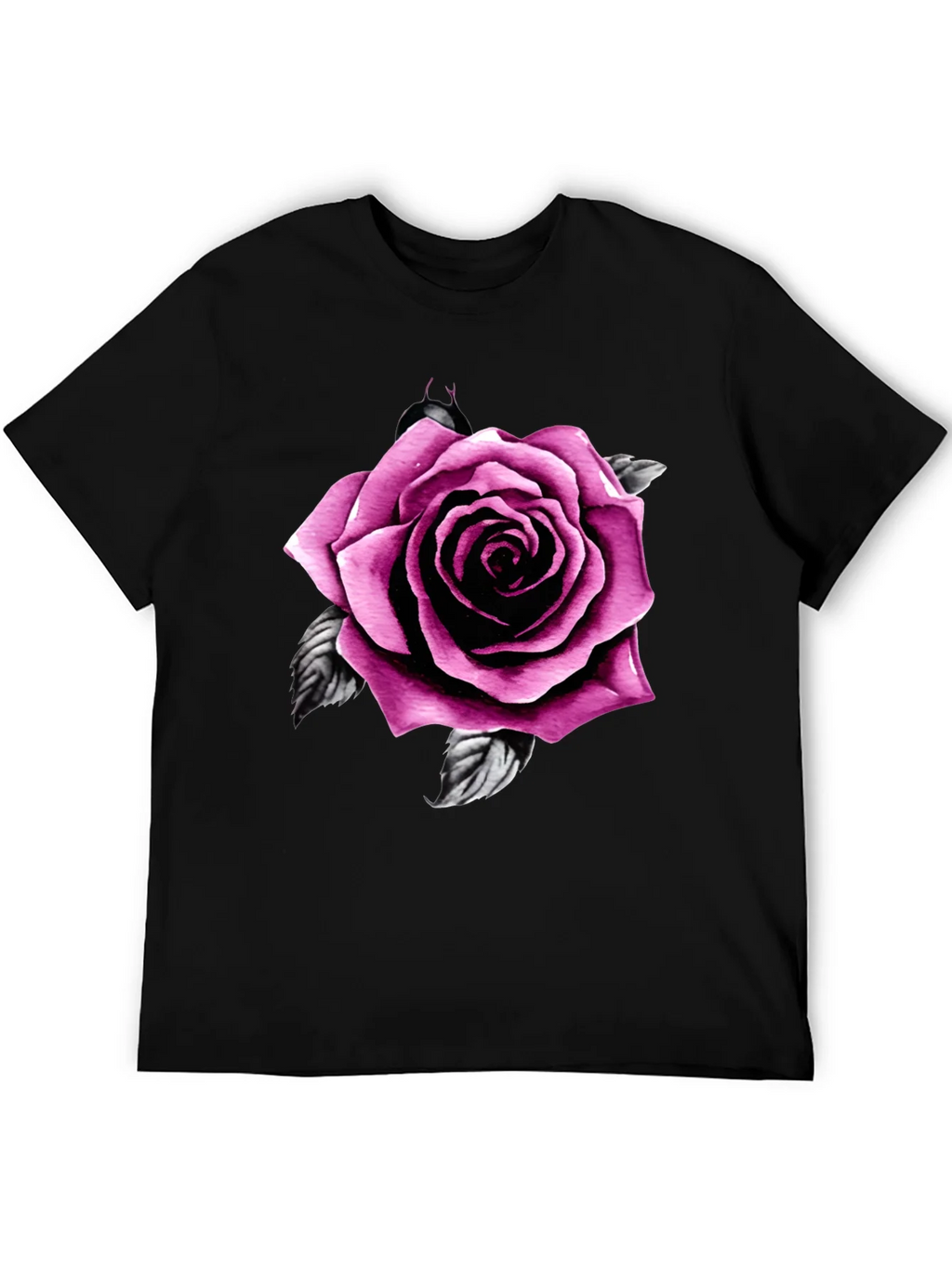 Mens Black T-Shirt with Pink Rose Design product image 5