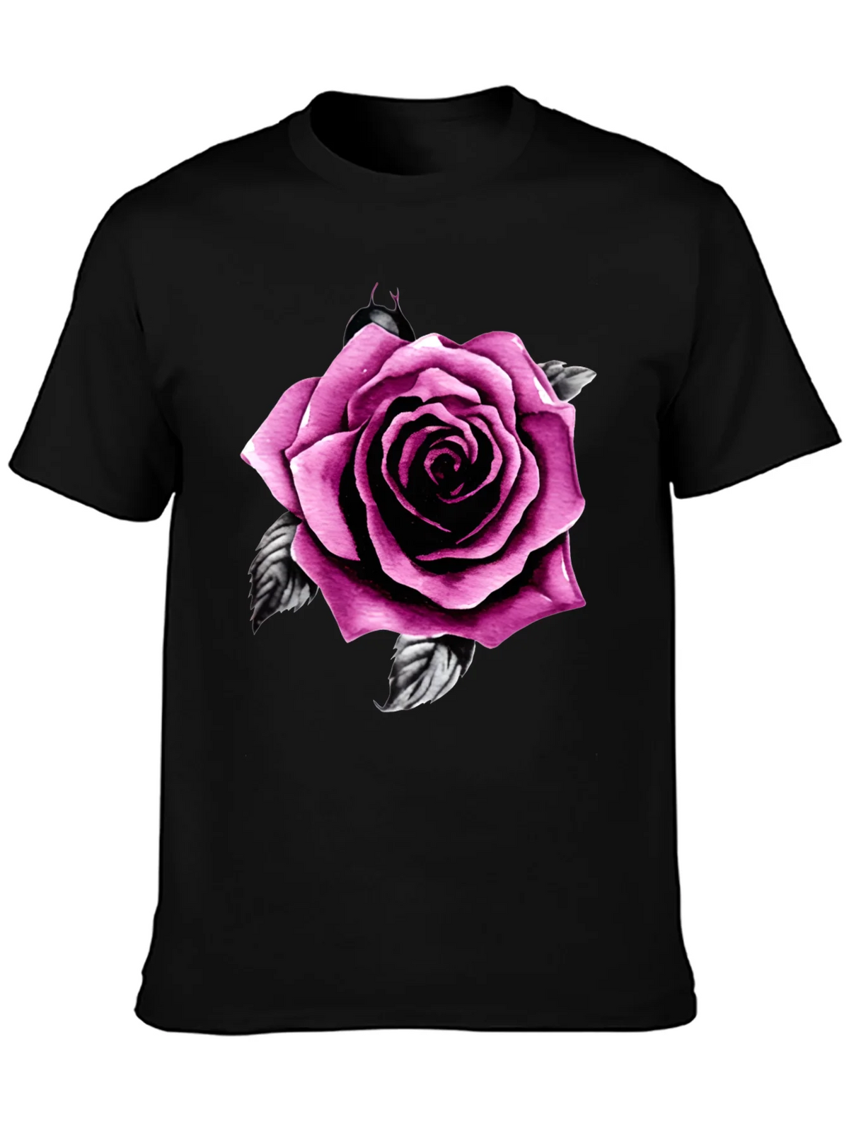 Mens Black T-Shirt with Pink Rose Design product image 3