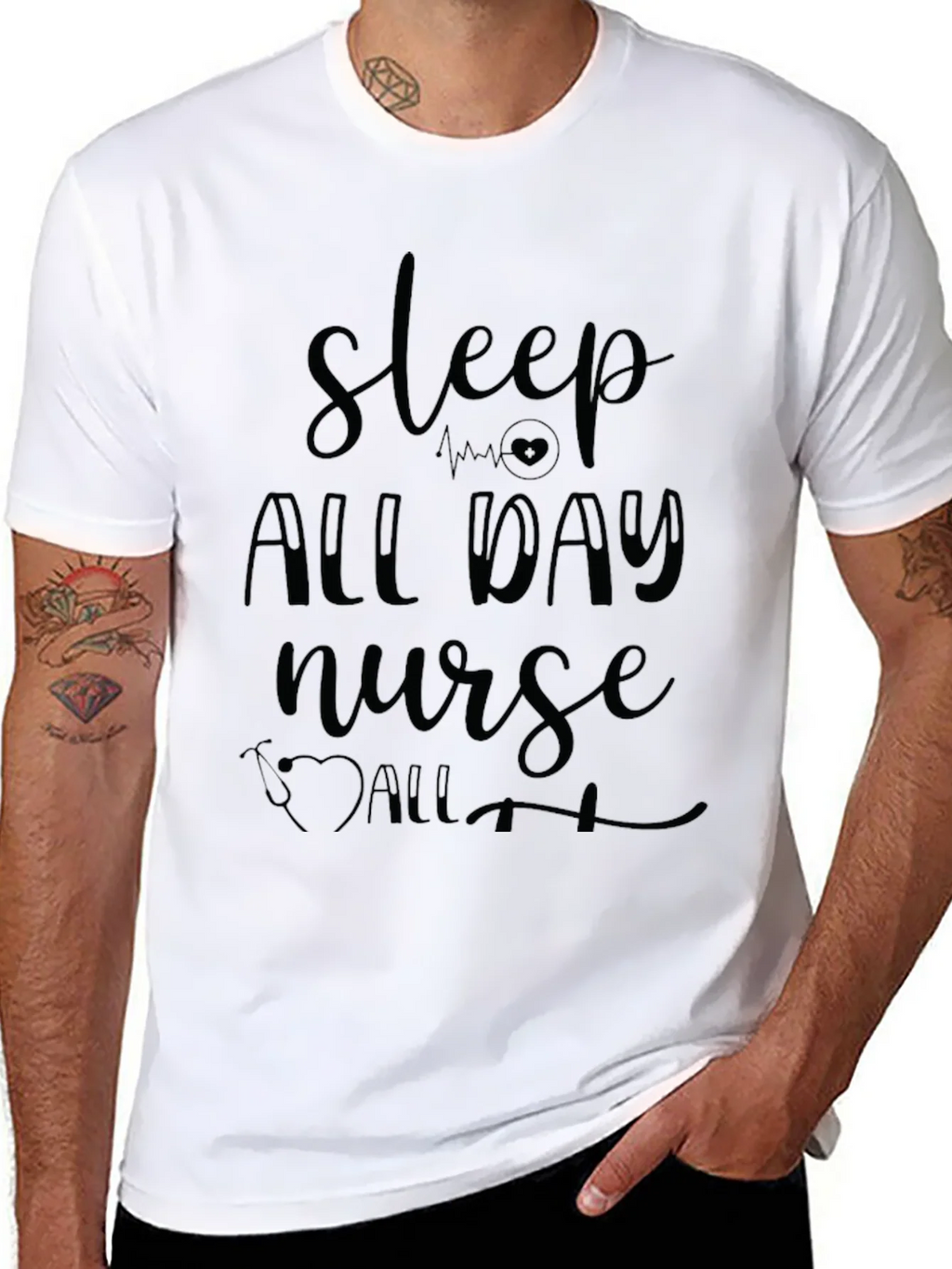 Sleep All Day Nurse Graphic Tee - Black product image 7
