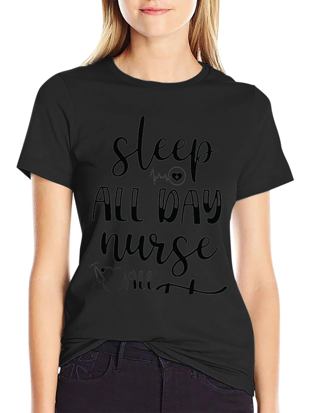 Sleep All Day Nurse Graphic Tee - Black product image 2