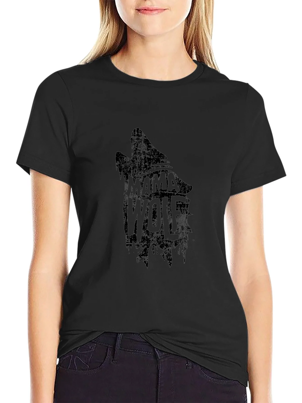 Mama Wolf Graphic Tee - Black Cotton T-Shirt product image 2