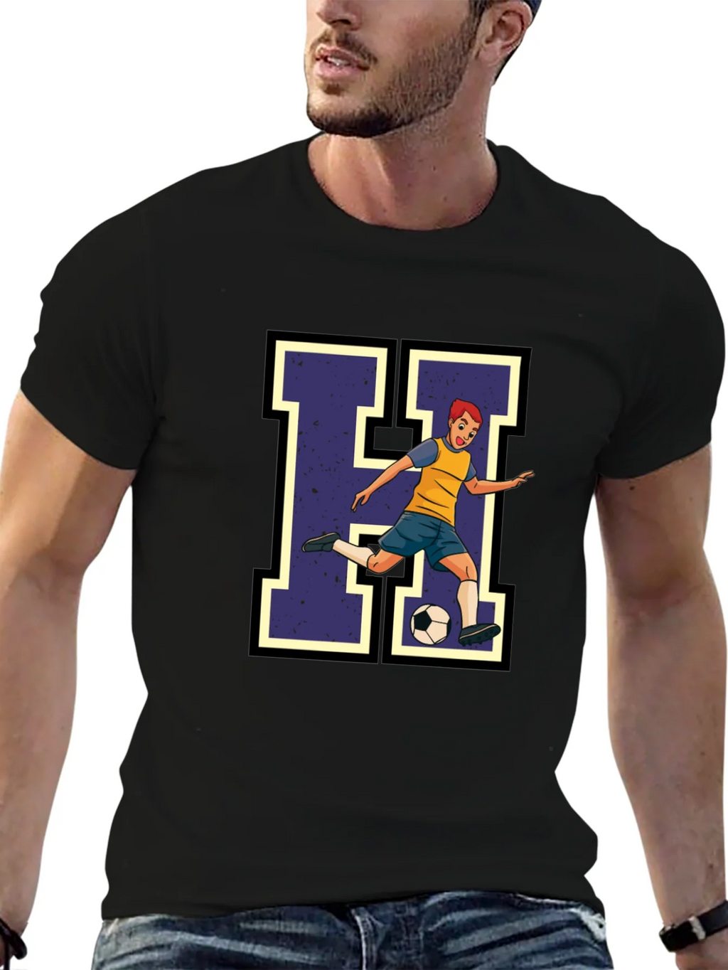 Soccer Player H Graphic Tee - Black product image 6