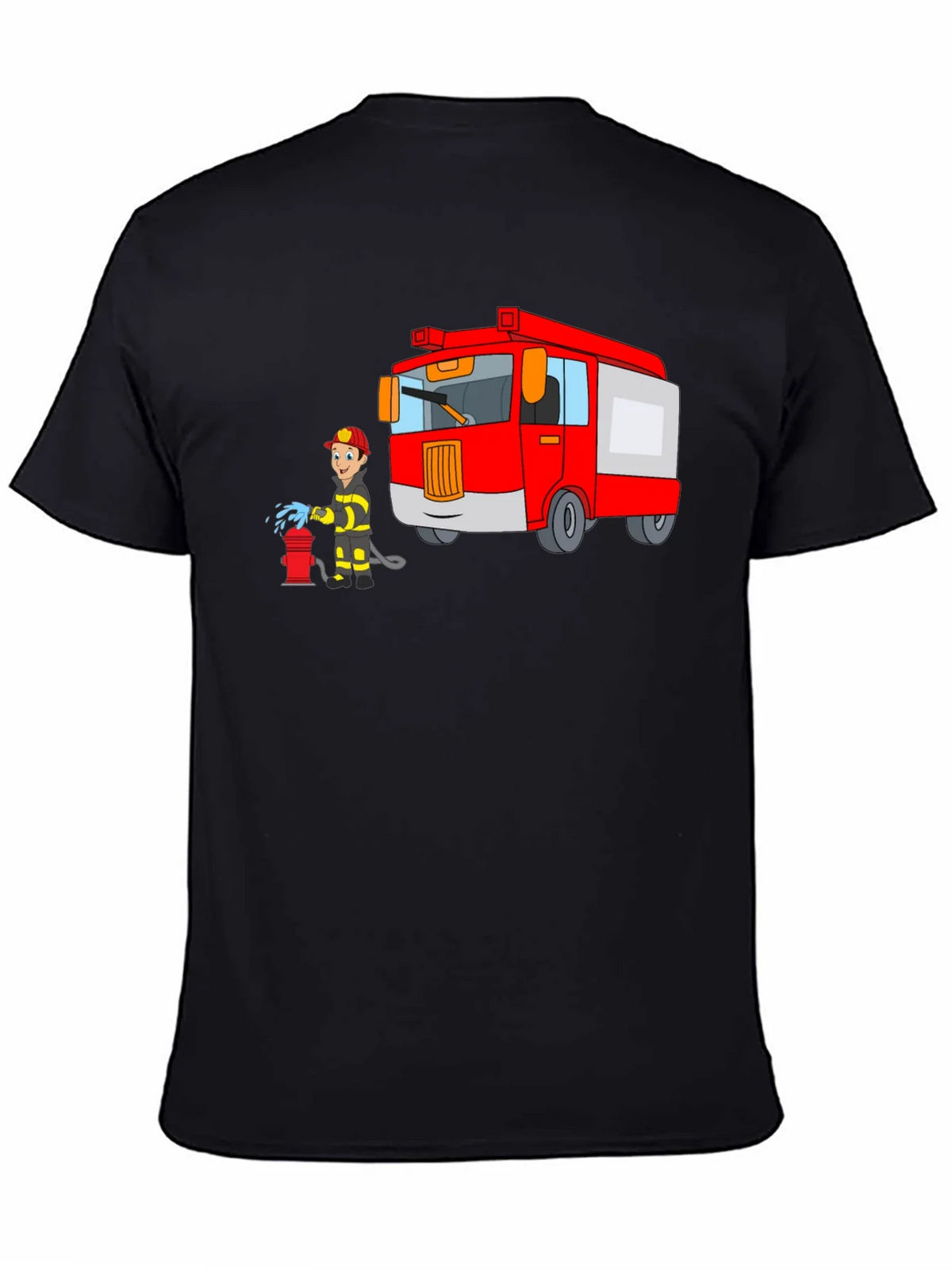 Firefighter Cartoon Graphic Black T-Shirt product image 4