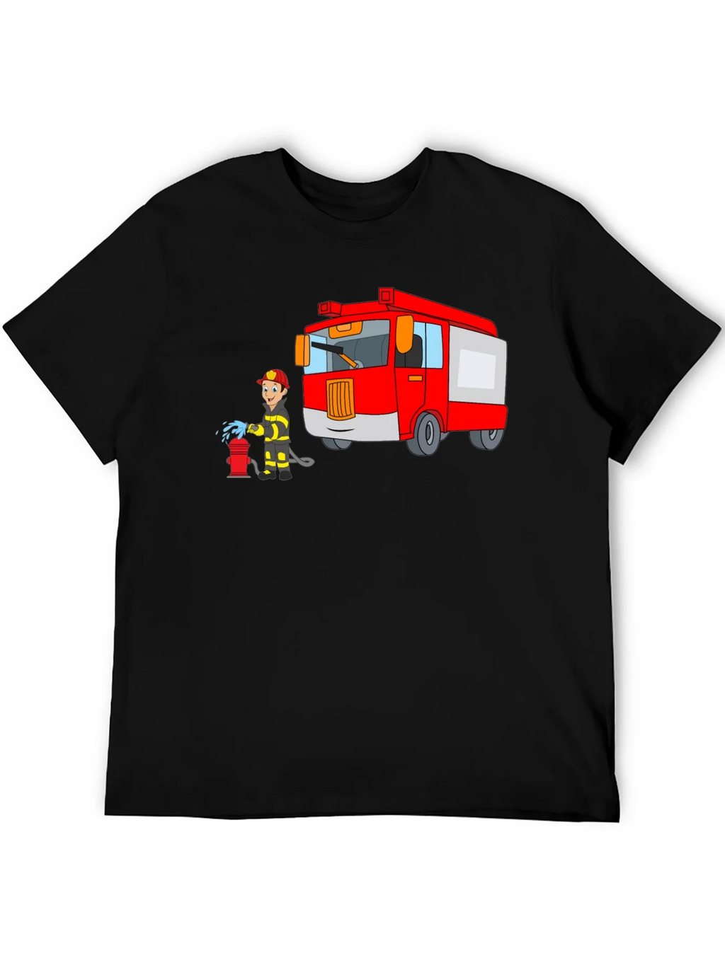 Firefighter Cartoon Graphic Black T-Shirt product image 5