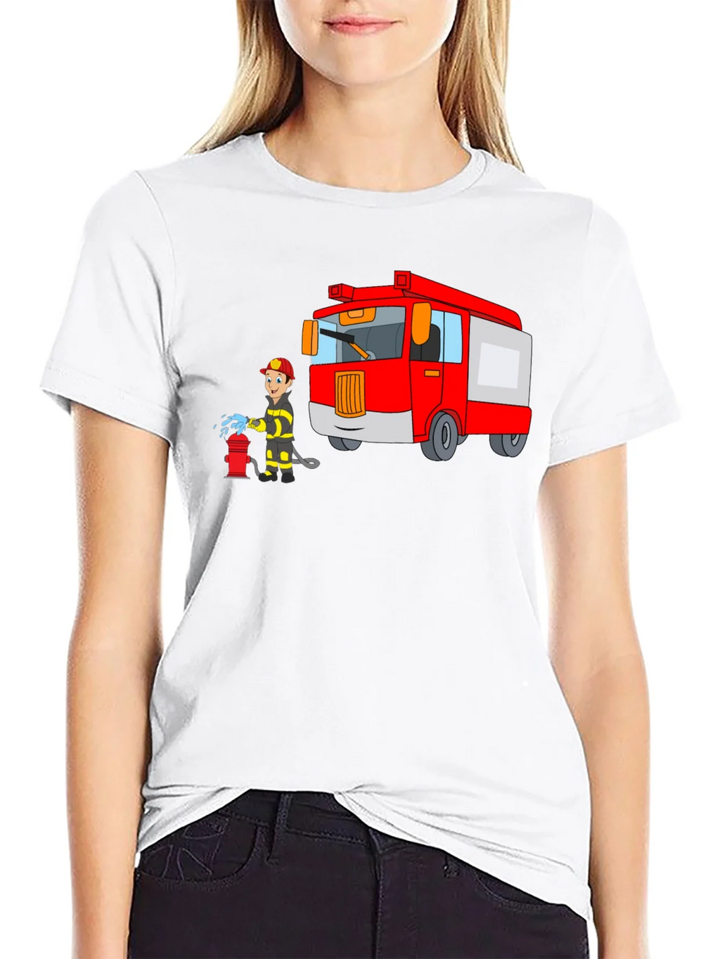 Firefighter Cartoon Graphic Black T-Shirt product image 8