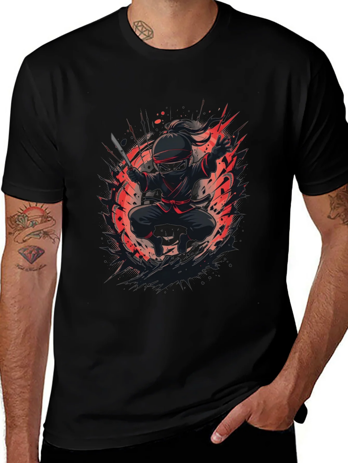 Ninja Warrior Graphic Tee - Black Cotton T-Shirt product image 1