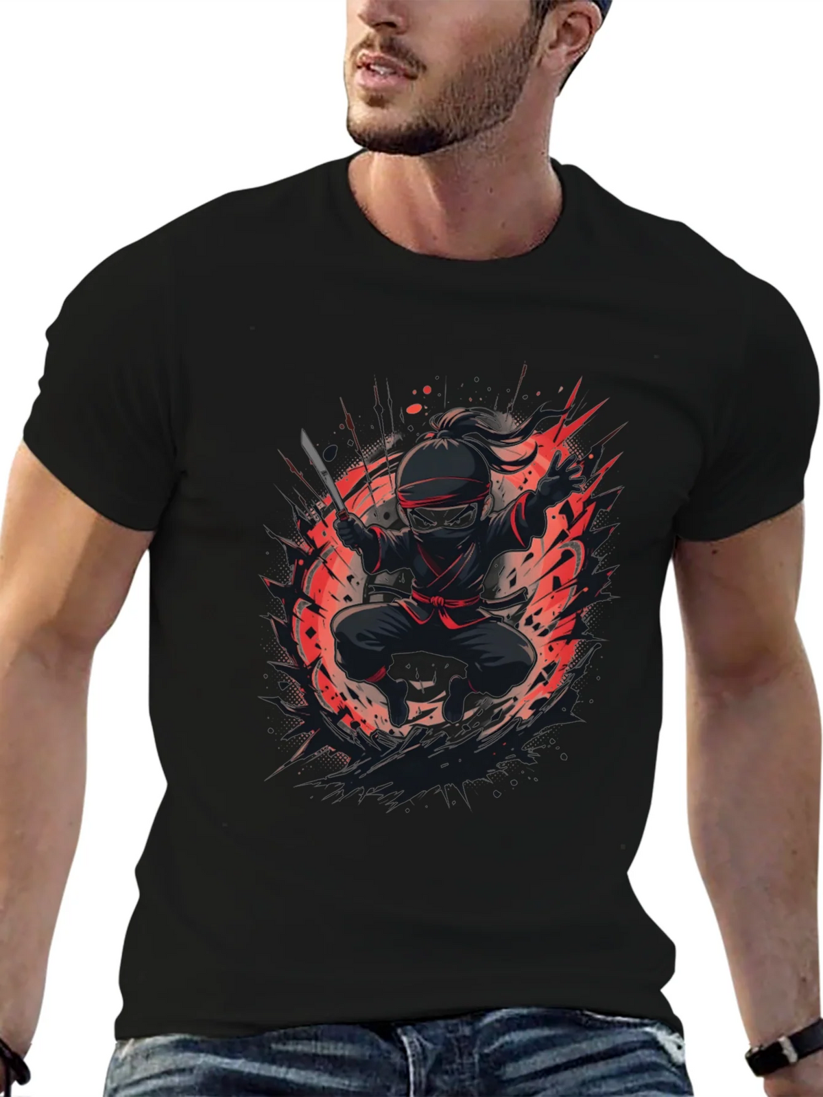 Ninja Warrior Graphic Tee - Black Cotton T-Shirt product image 5