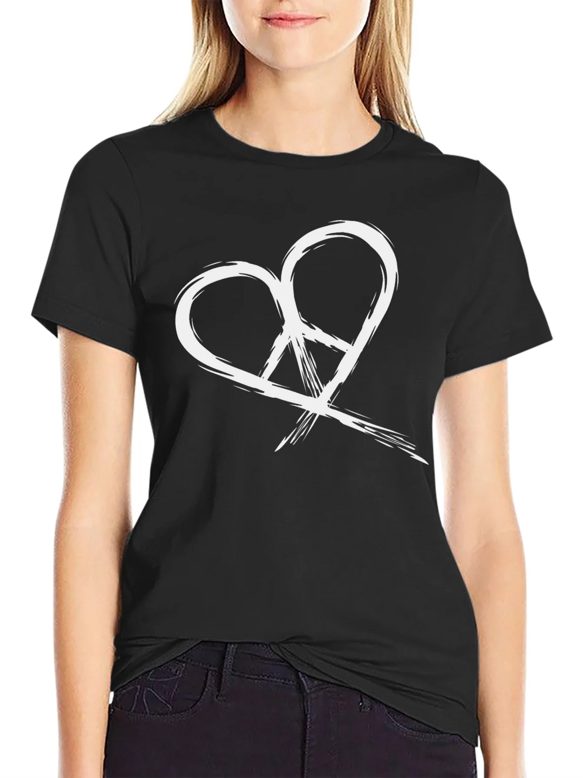 Heart Peace Sign Graphic Tee - Black product image 2