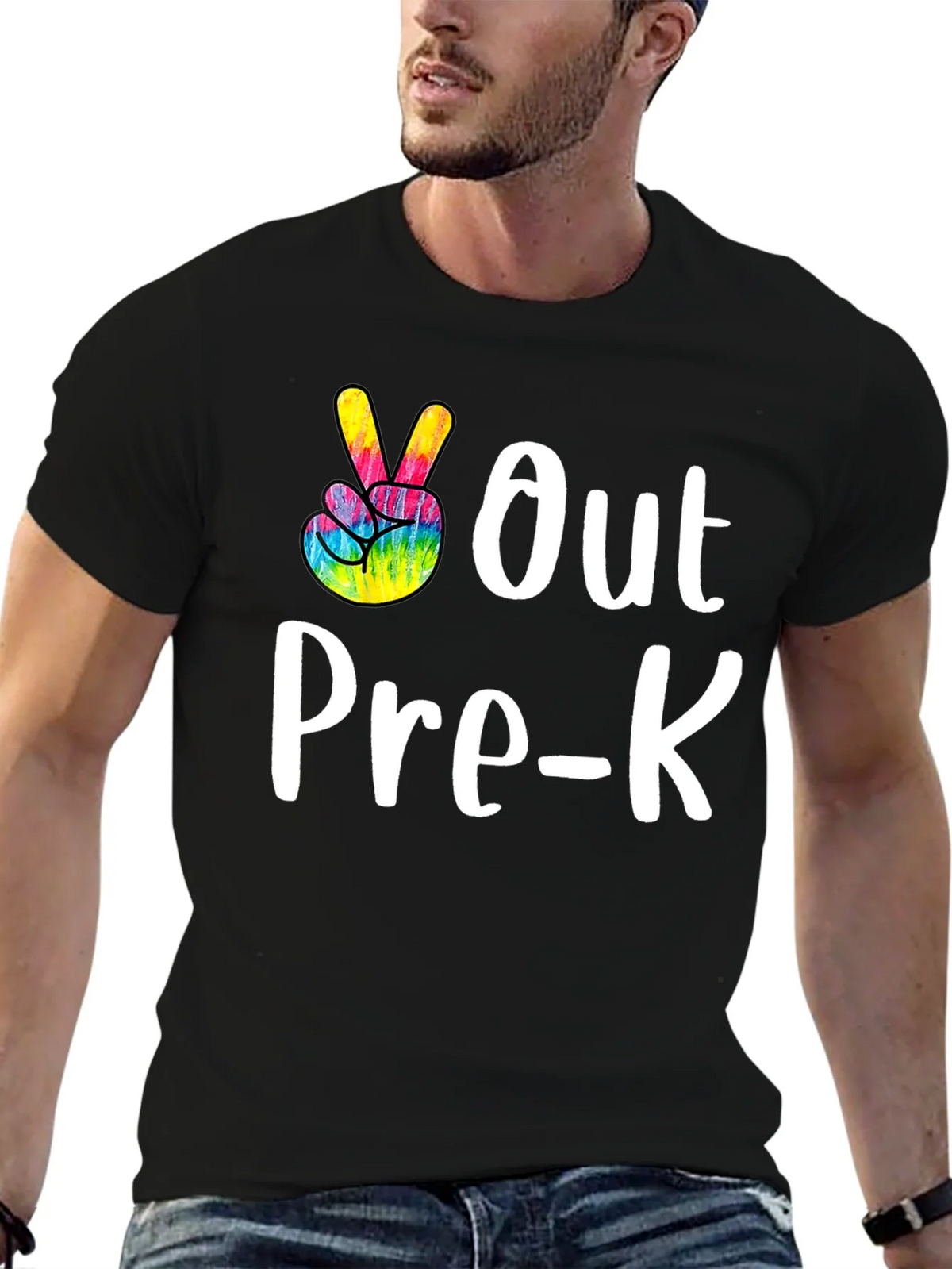 Out Pre-K Peace Sign T-Shirt Black Cotton Casual product image 6