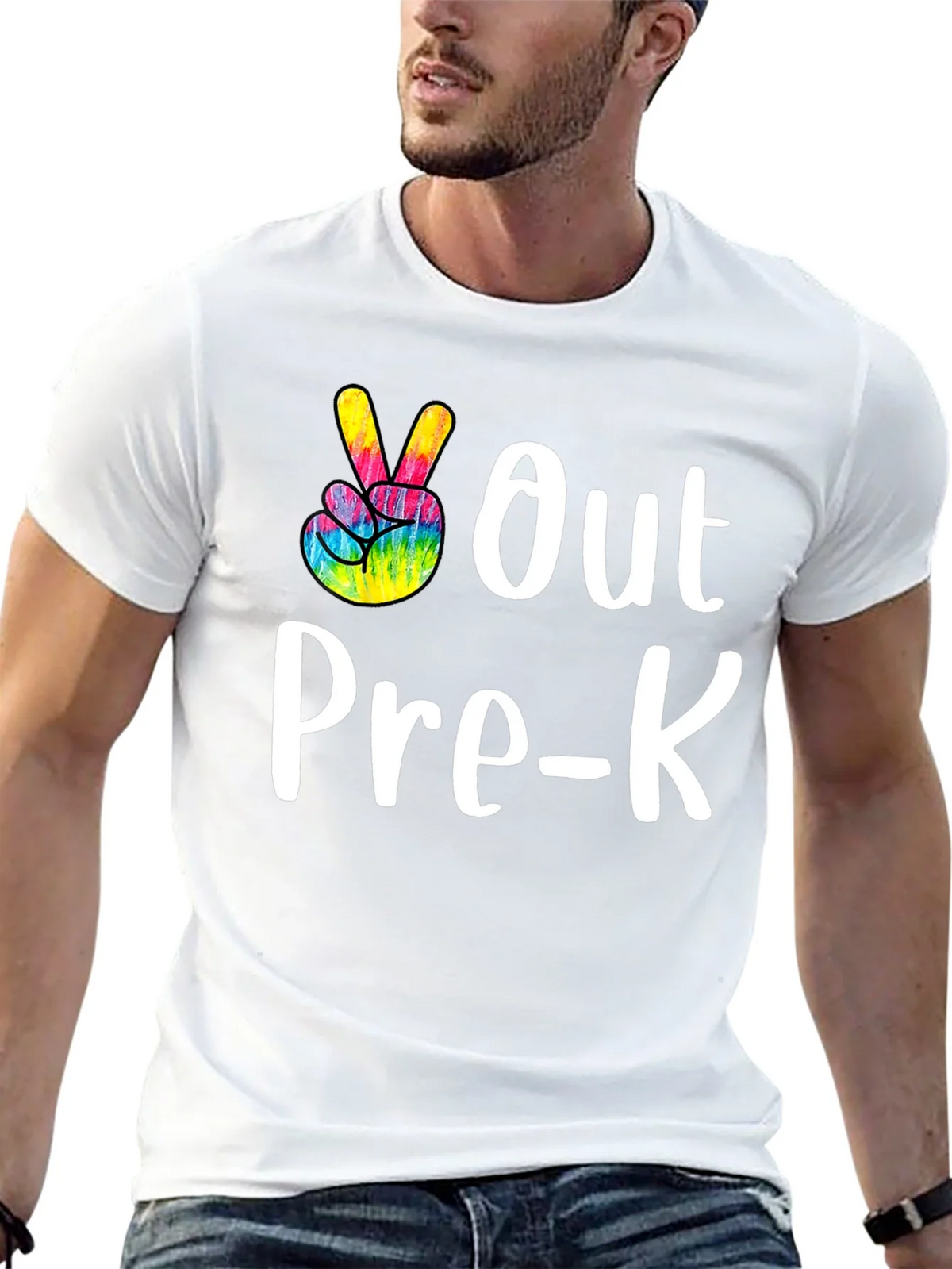 Out Pre-K Peace Sign T-Shirt Black Cotton Casual product image 12