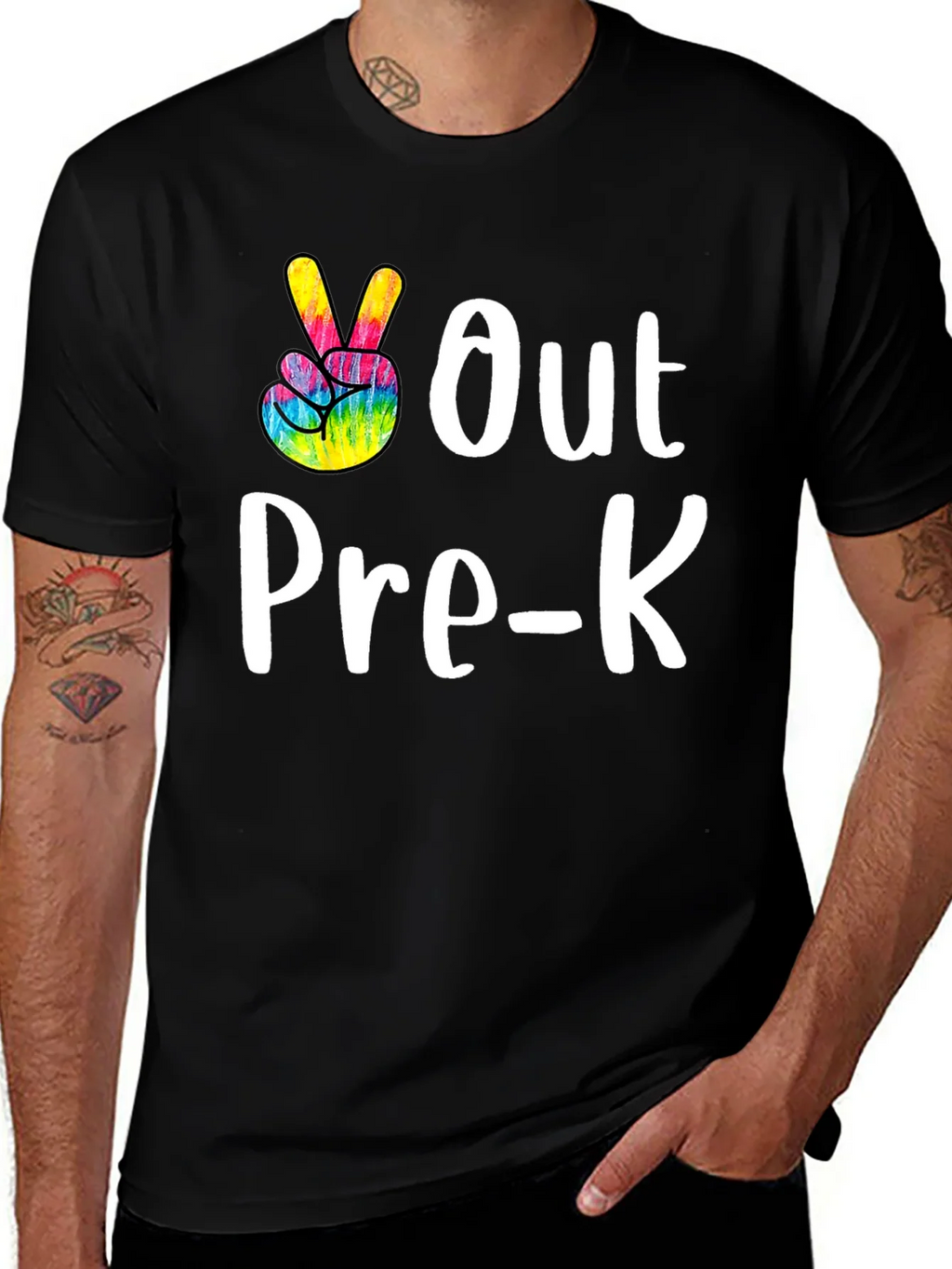 Out Pre-K Peace Sign T-Shirt Black Cotton Casual product image 1