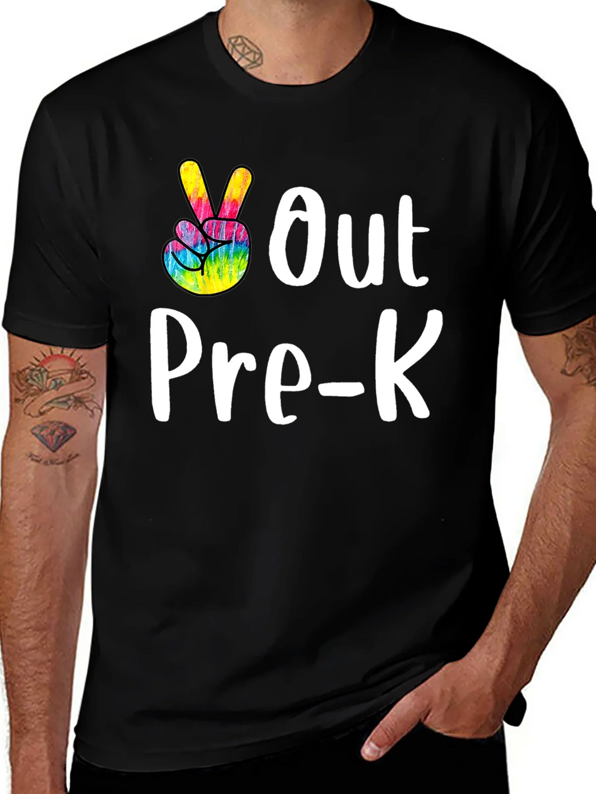 Out Pre-K Peace Sign T-Shirt Black Cotton Casual product image 1