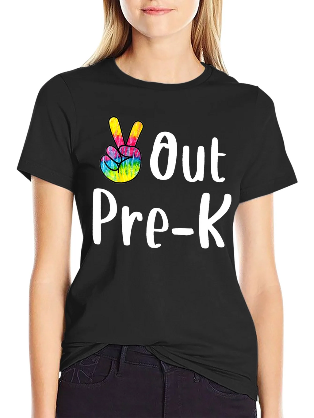 Out Pre-K Peace Sign T-Shirt Black Cotton Casual product image 2