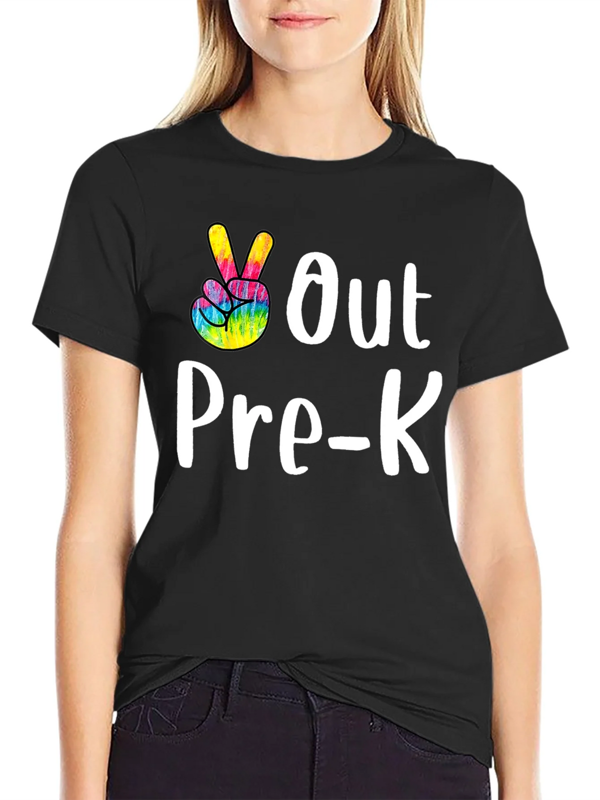 Out Pre-K Peace Sign T-Shirt Black Cotton Casual product image 2