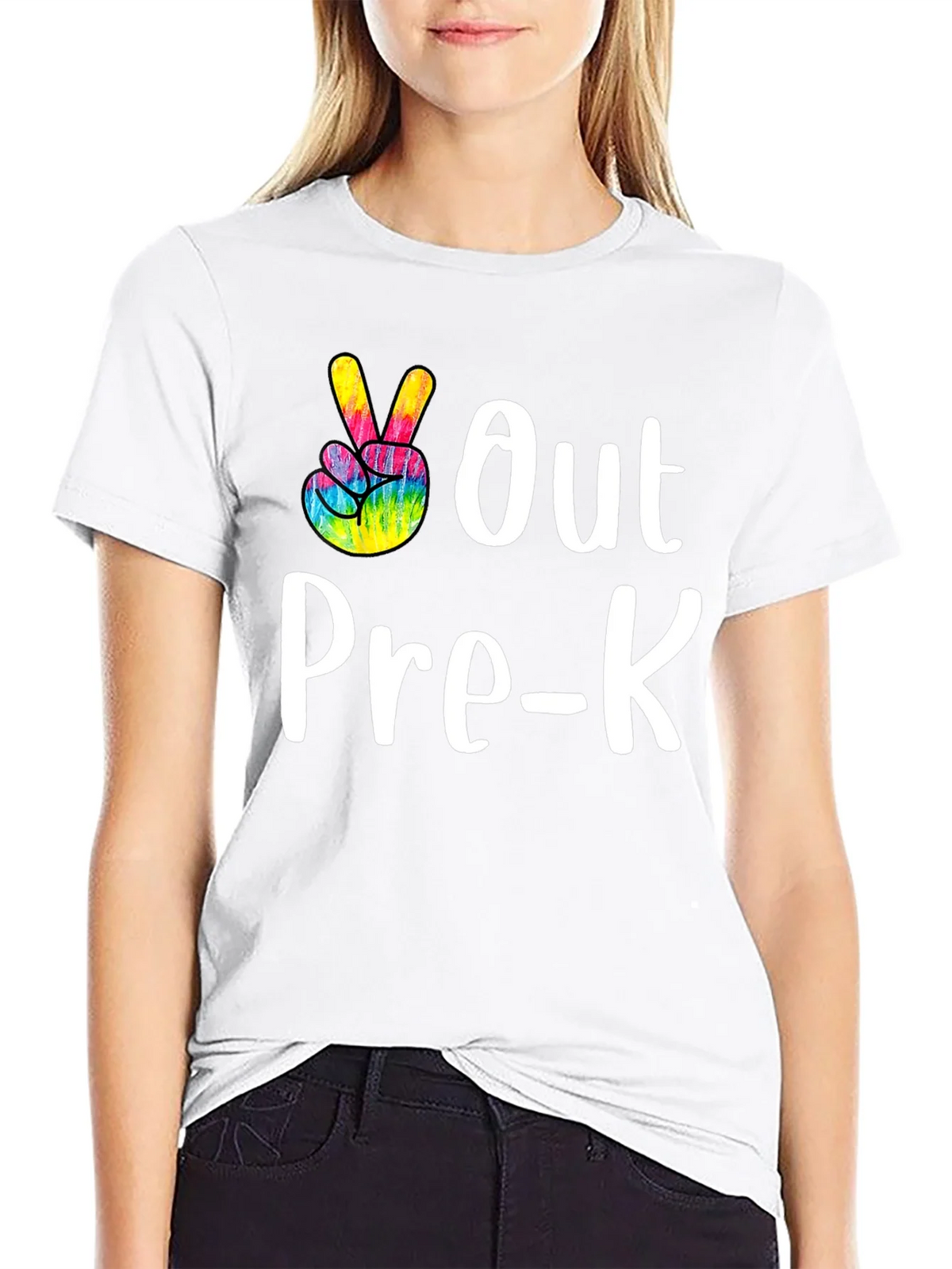 Out Pre-K Peace Sign T-Shirt Black Cotton Casual product image 8