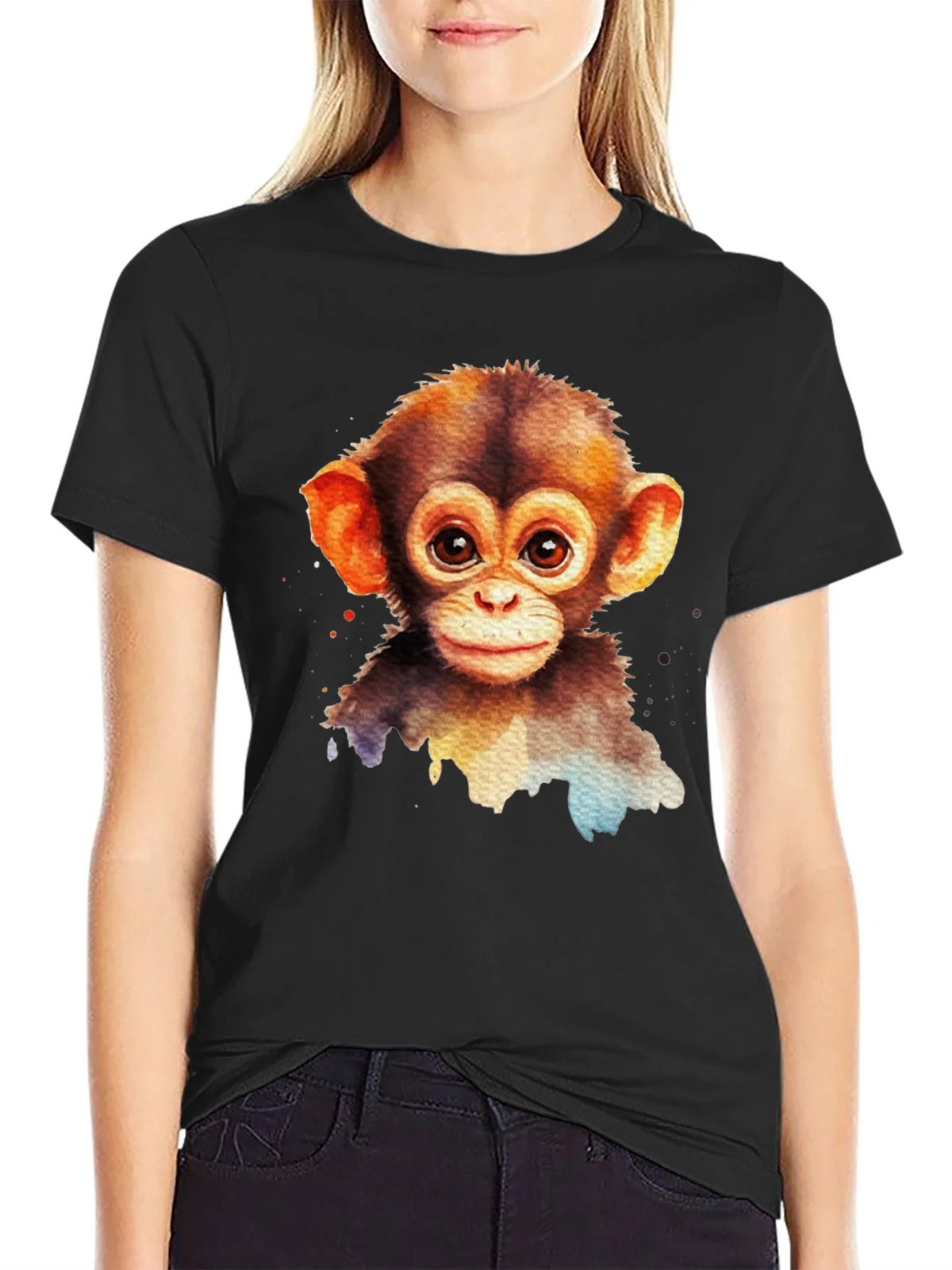 Cute Monkey Watercolor Graphic Tee product image 2