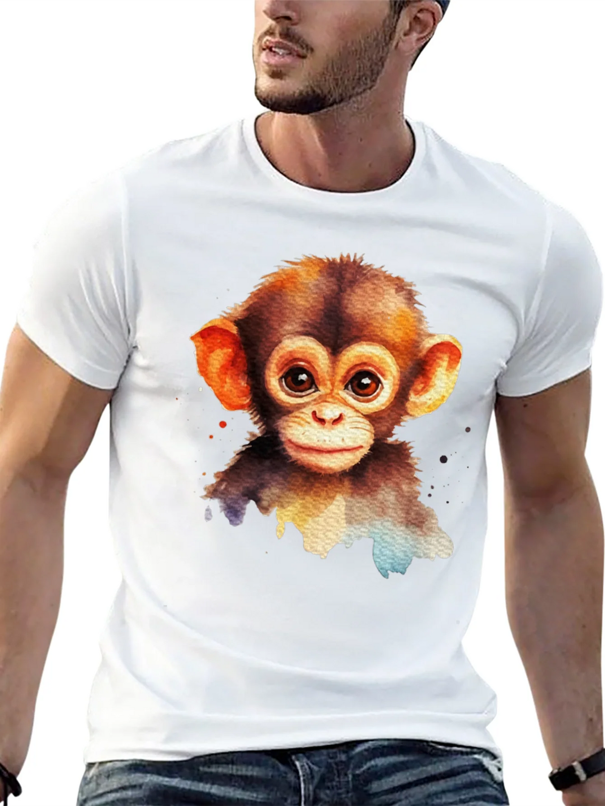 Cute Monkey Watercolor Graphic Tee product image 12