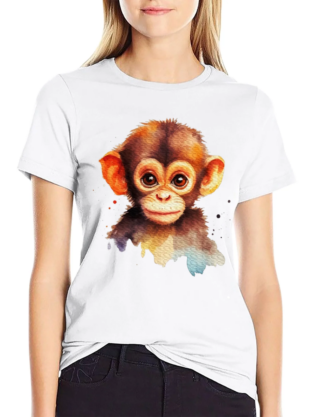 Cute Monkey Watercolor Graphic Tee product image 8