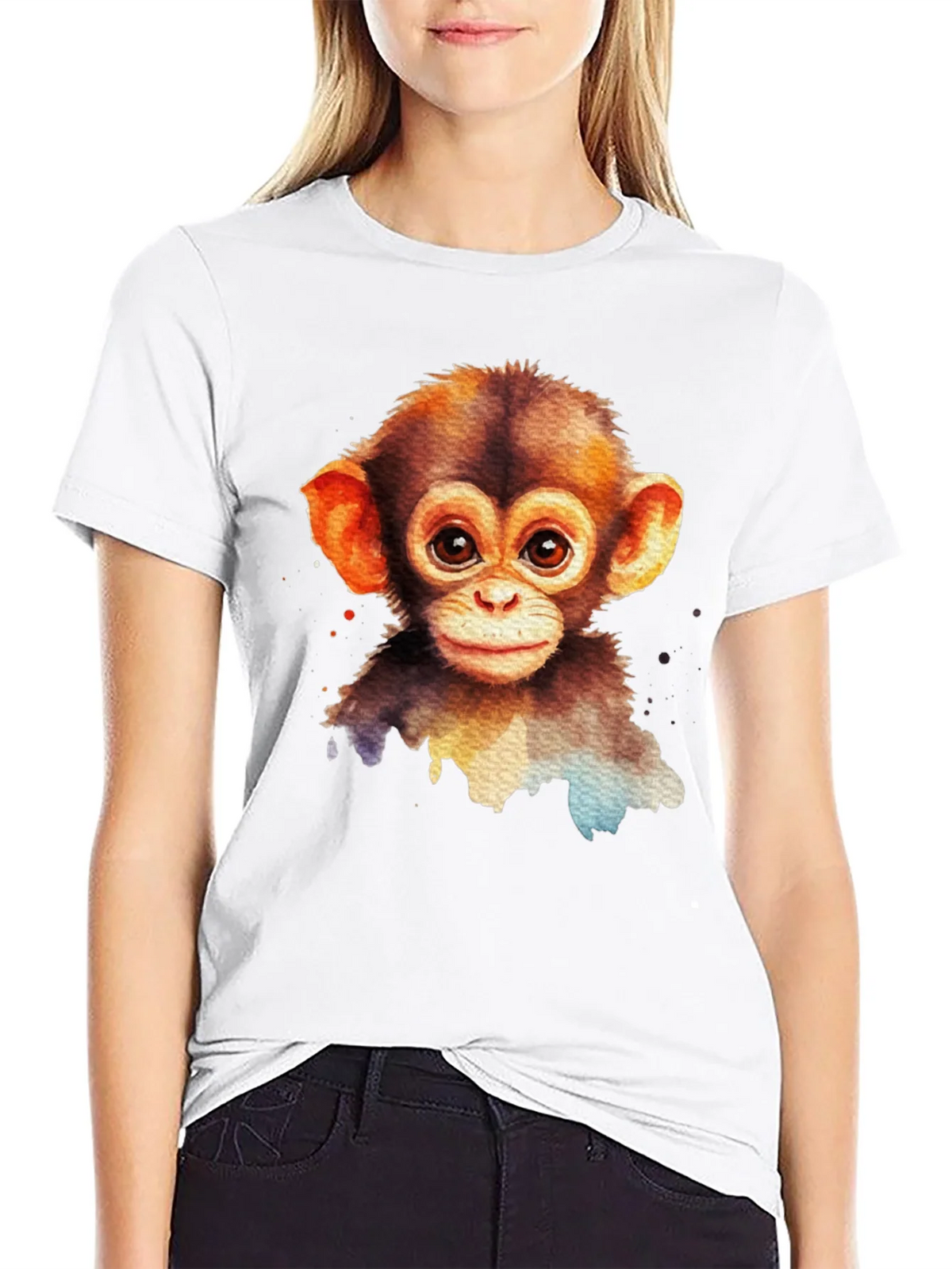 Cute Monkey Watercolor Graphic Tee product image 8