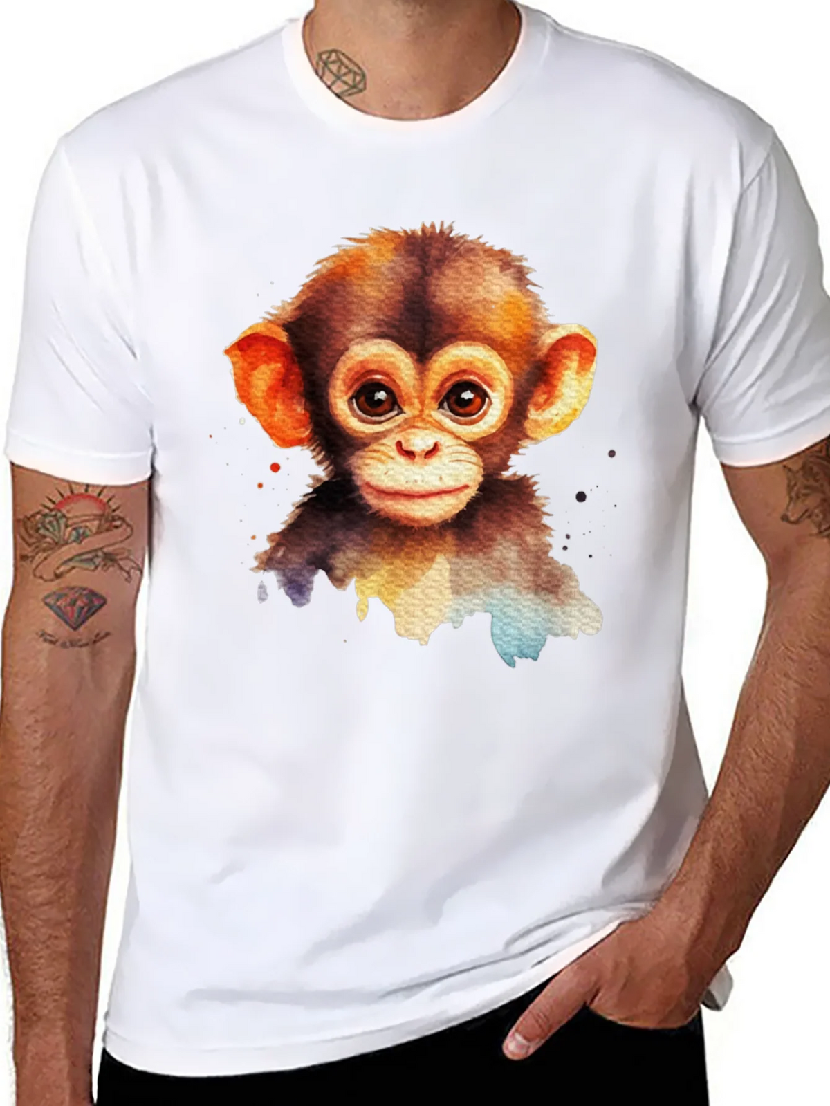 Cute Monkey Watercolor Graphic Tee product image 7