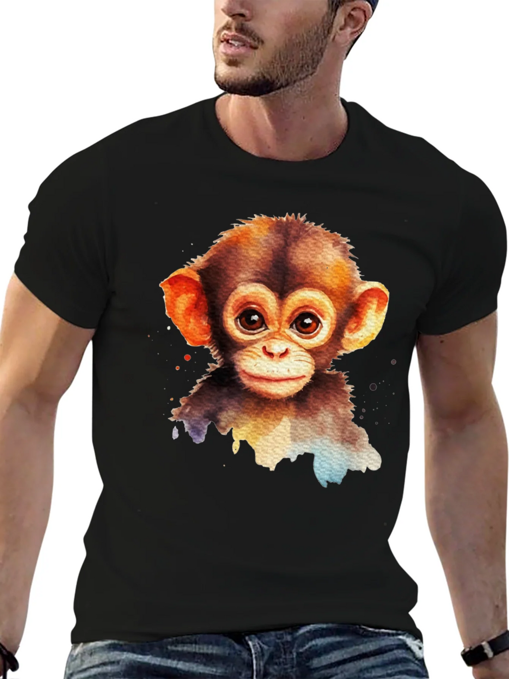 Cute Monkey Watercolor Graphic Tee product image 6