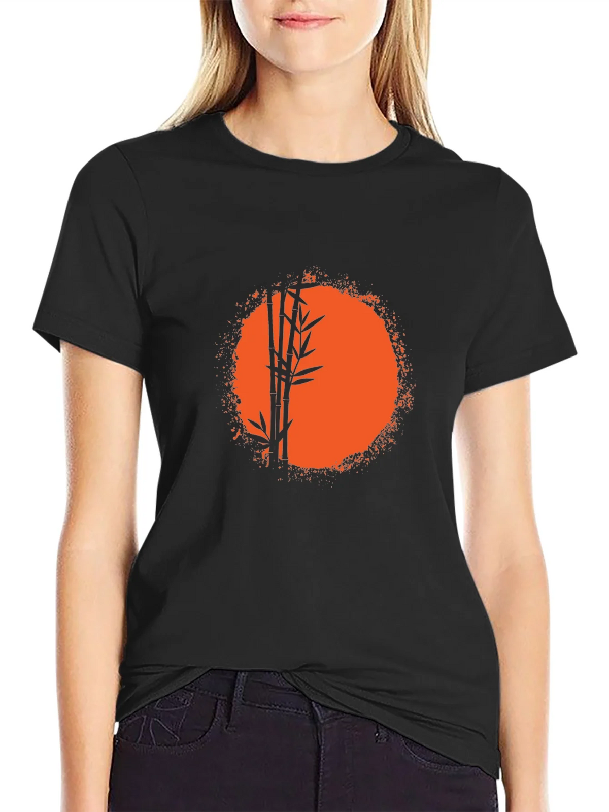 Bamboo Sunset Graphic Tee - Relaxed Fit Black T-Shirt product image 2
