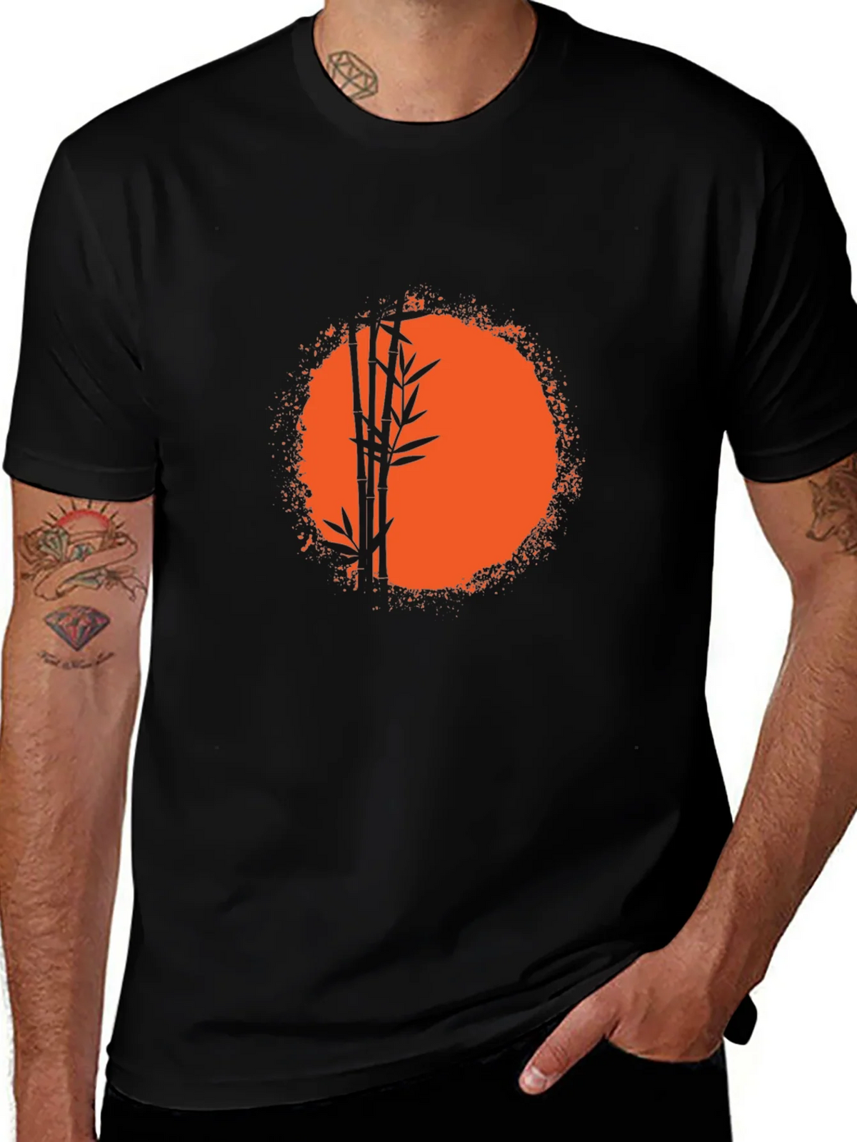 Bamboo Sunset Graphic Tee - Relaxed Fit Black T-Shirt product image 1