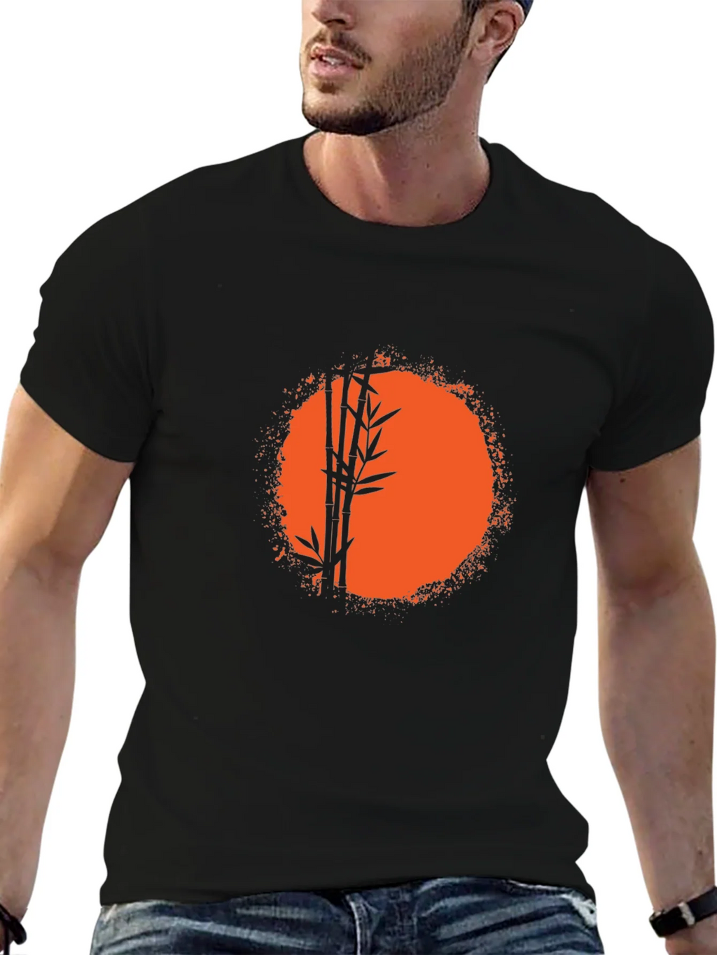 Bamboo Sunset Graphic Tee - Relaxed Fit Black T-Shirt product image 6
