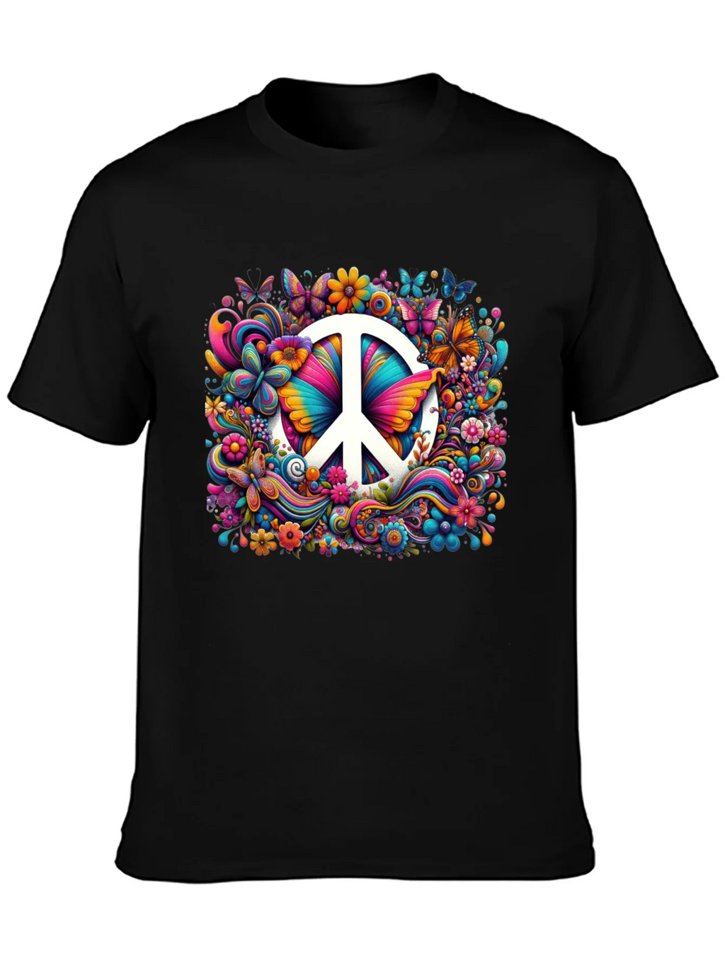 Peace Sign Floral Butterfly T-Shirt product image 3