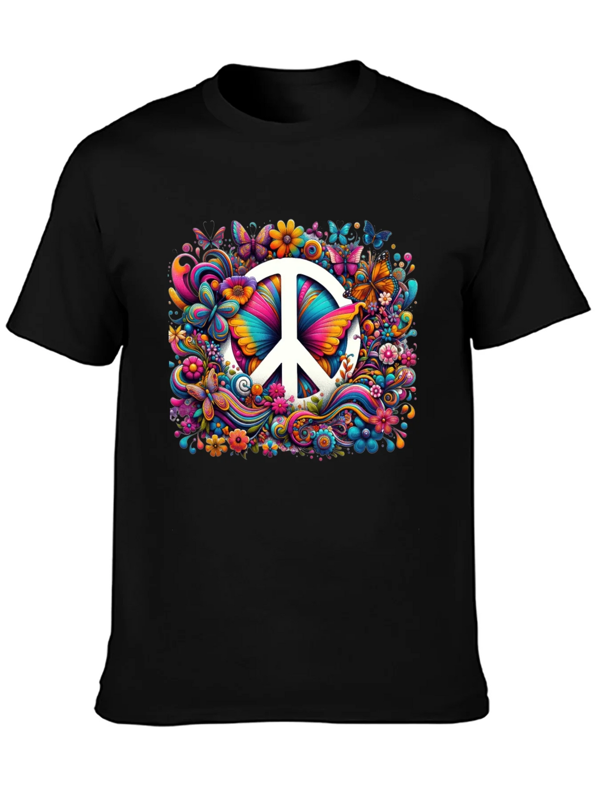 Peace Sign Floral Butterfly T-Shirt product image 3