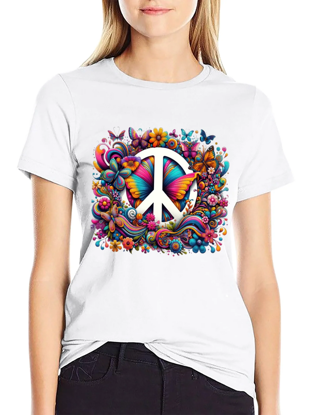 Peace Sign Floral Butterfly T-Shirt product image 8