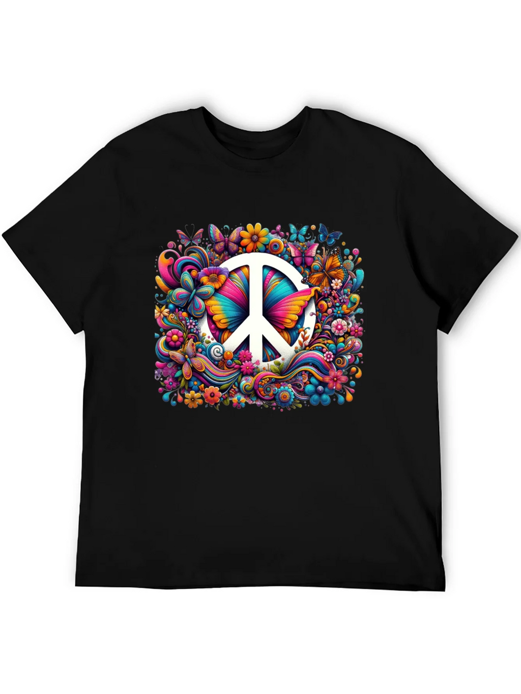Peace Sign Floral Butterfly T-Shirt product image 5